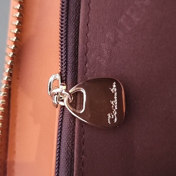 Bostanten Orange Leather Floral Embossed Wallet Wristlet - Picture 9 of 13